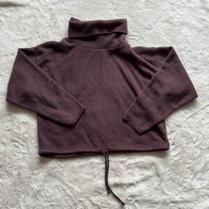 Aerie Cropped Brown Sherpa Fleece Turtleneck Pull Over Sweater XS